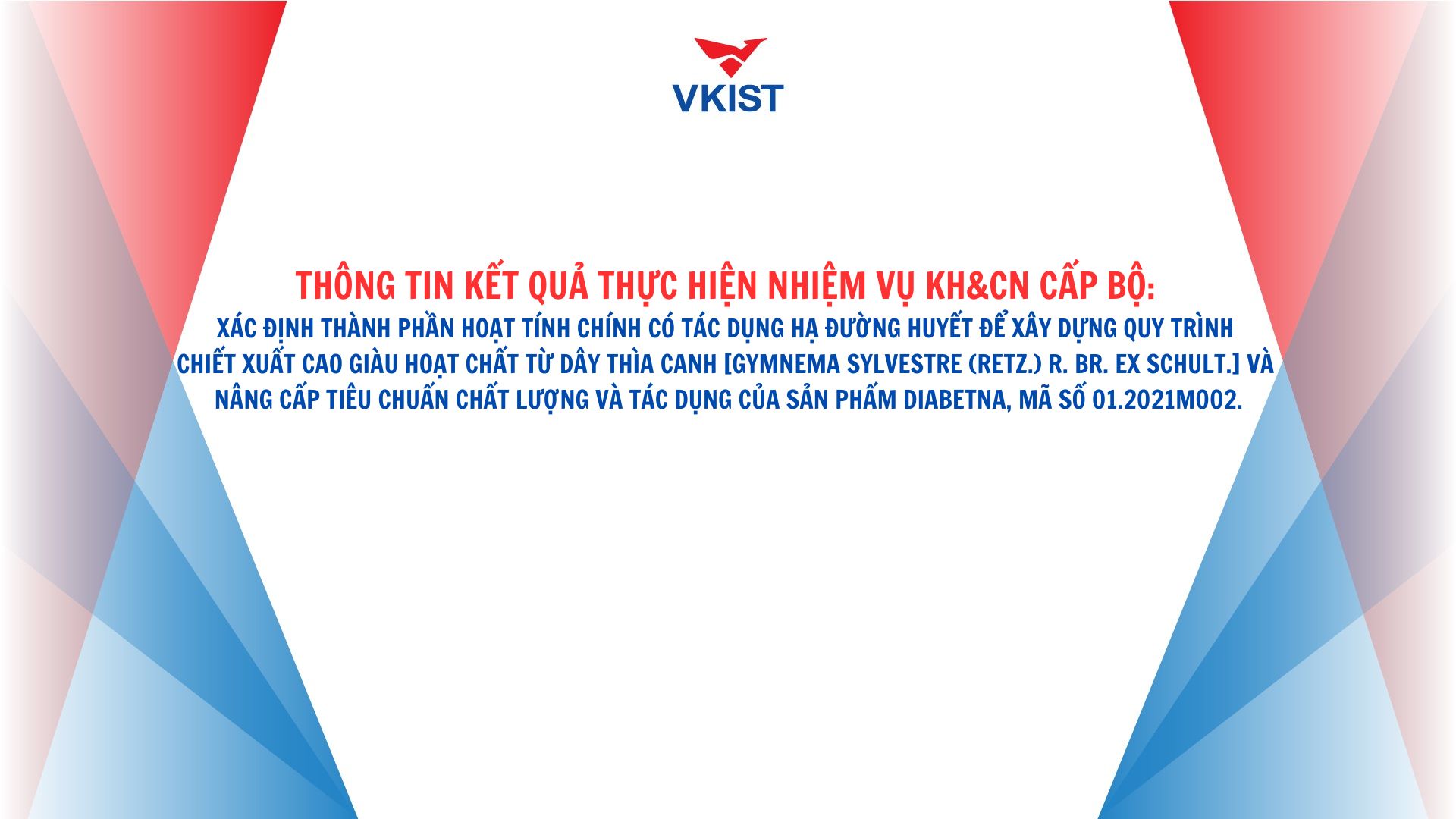 Thông tin kết quả thực hiện nhiệm vụ KH&CN cấp Bộ: mã số 01.2021M002